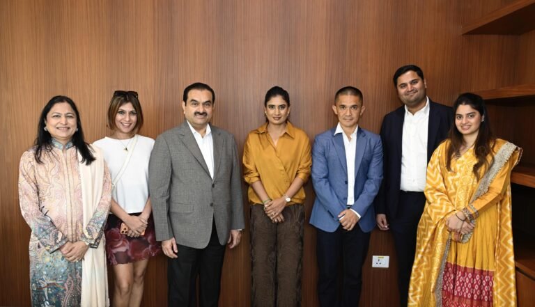 Gautam-Adani-and-family-with-Mithali-Raj-and-Sunil-Chhetri-at-NMIA.JPG